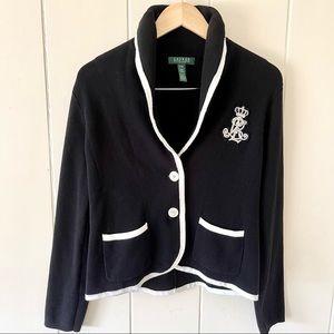 RALPH LAUREN Women’s Shawl collar cardigan/ blazer Black size Petite Med…
